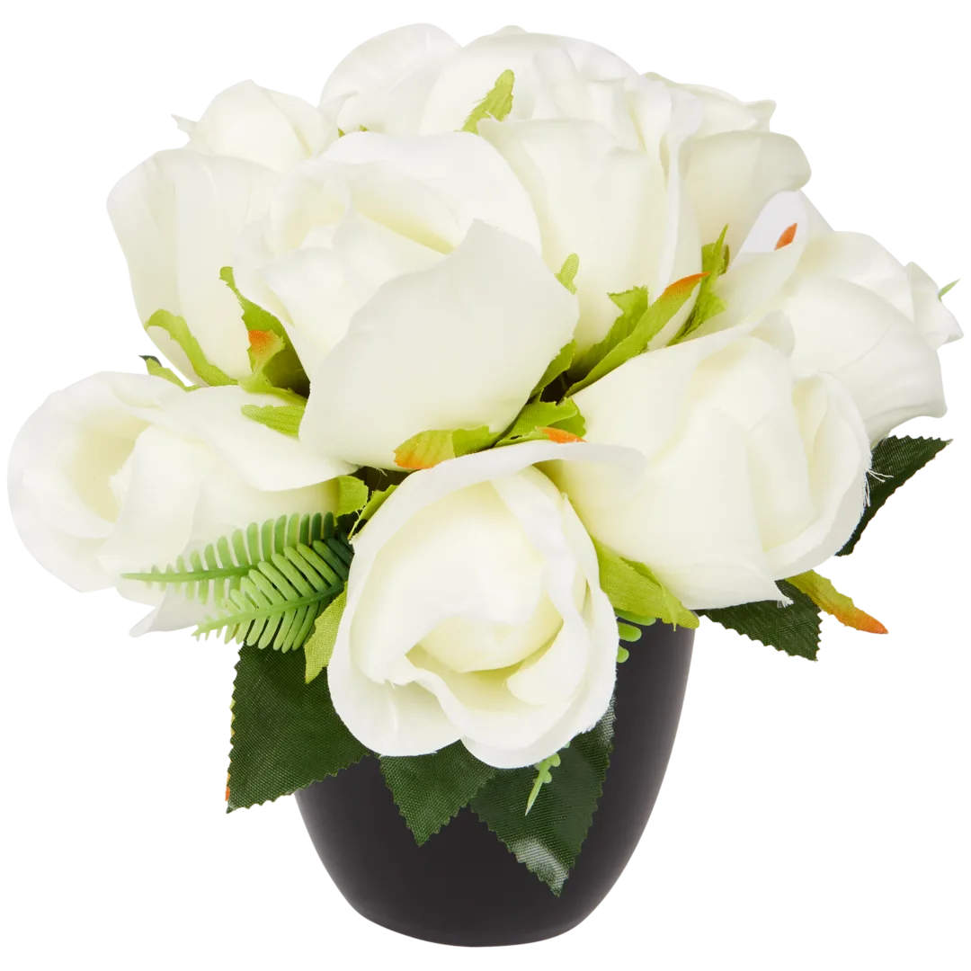 Rosas artificiais em vaso