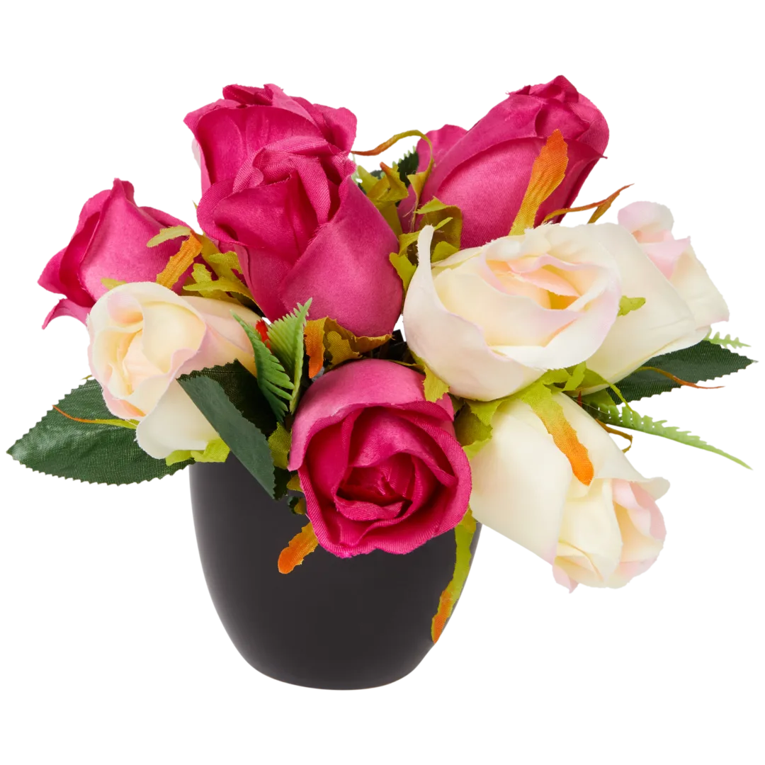 Rosas artificiais em vaso