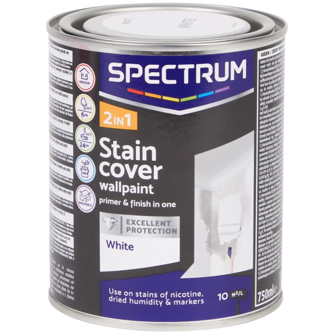 Farba ścienna 2 w 1 kryjąca plamy Spectrum biała