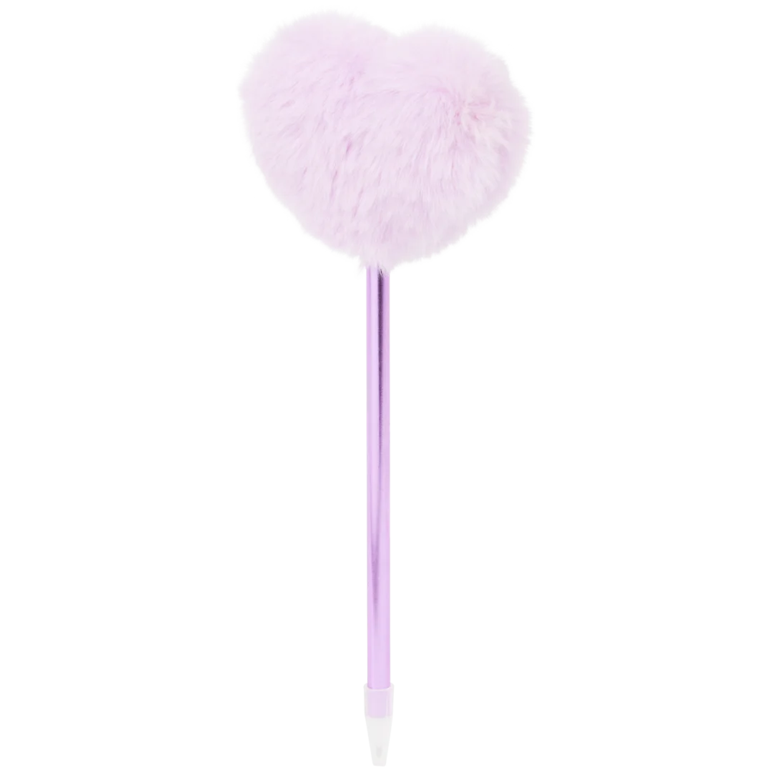 Caneta com coração felpudo