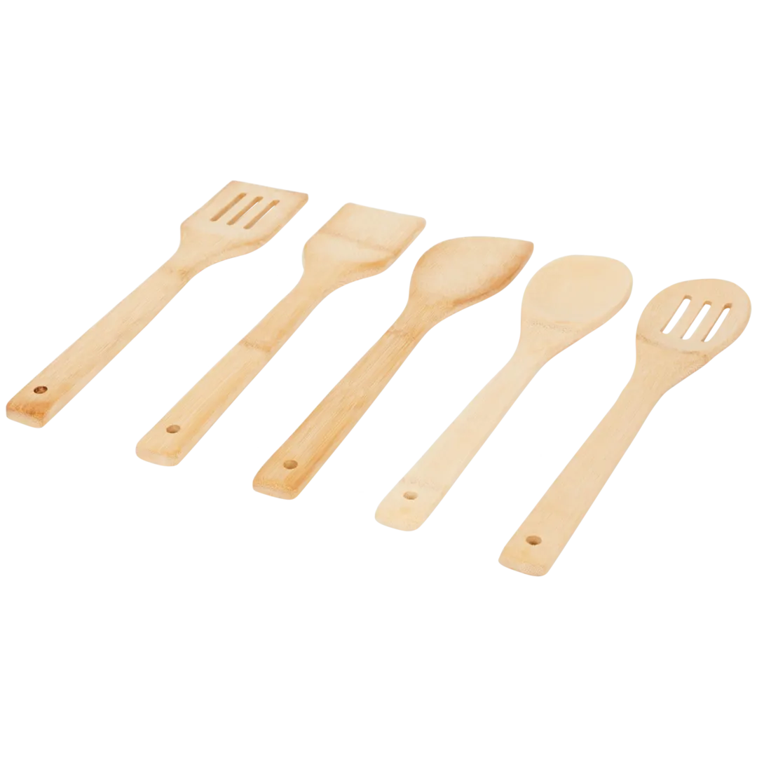 Suporte + conjunto de utensílios de cozinha de bambu