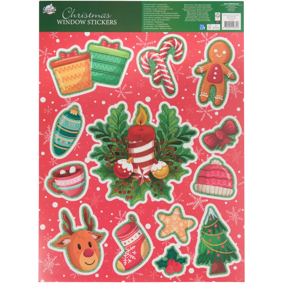 218 Autocollants Fenêtre Noël - Décoration Statique Recto-verso, Motifs Colorés, Réutilisables