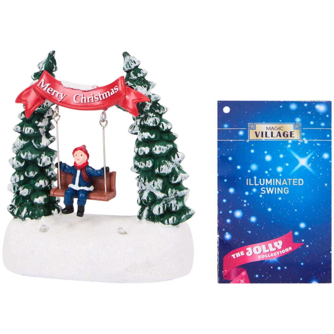 Cadeira de baloiço com cenário de Natal Magic Village