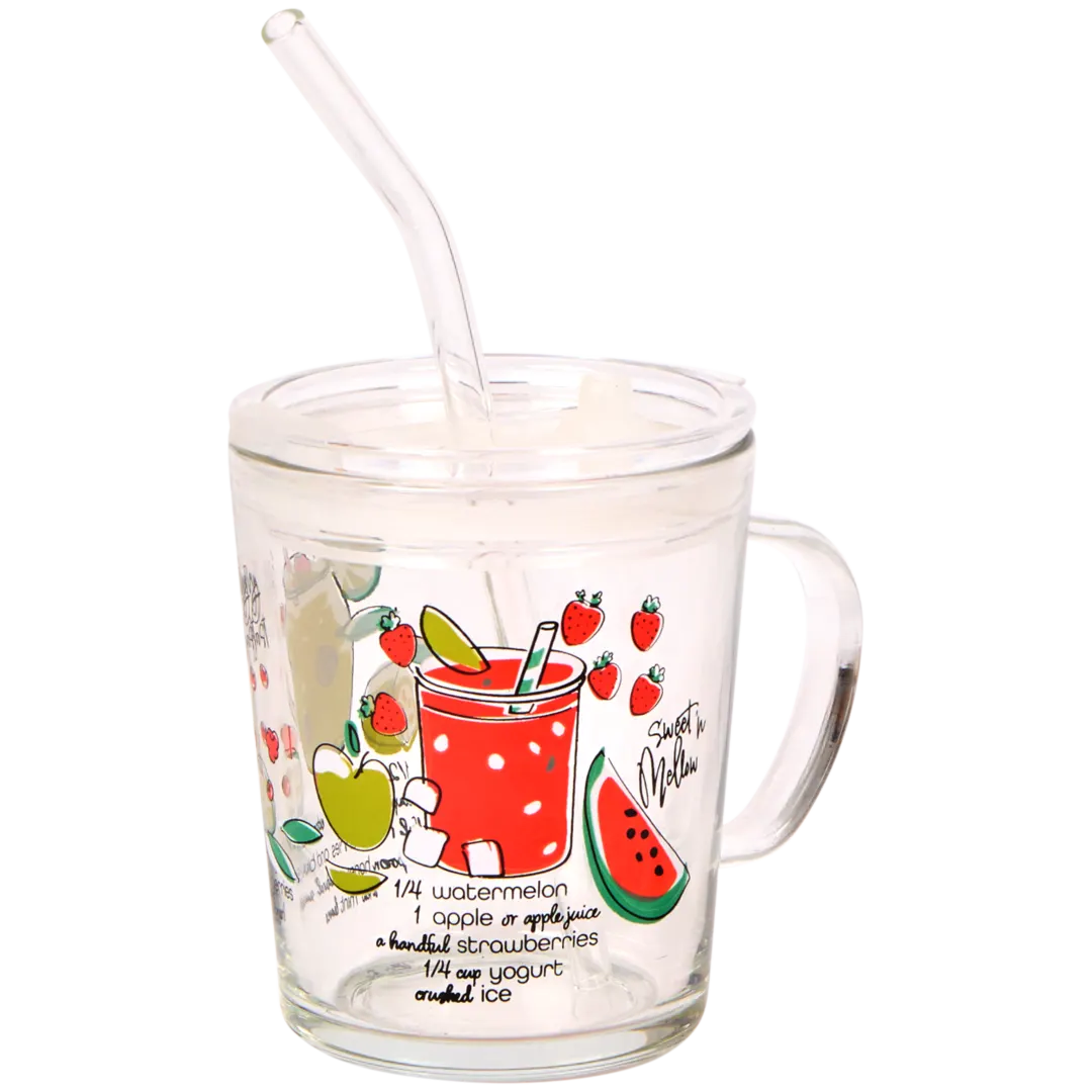 Drinkglas met deksel en rietje