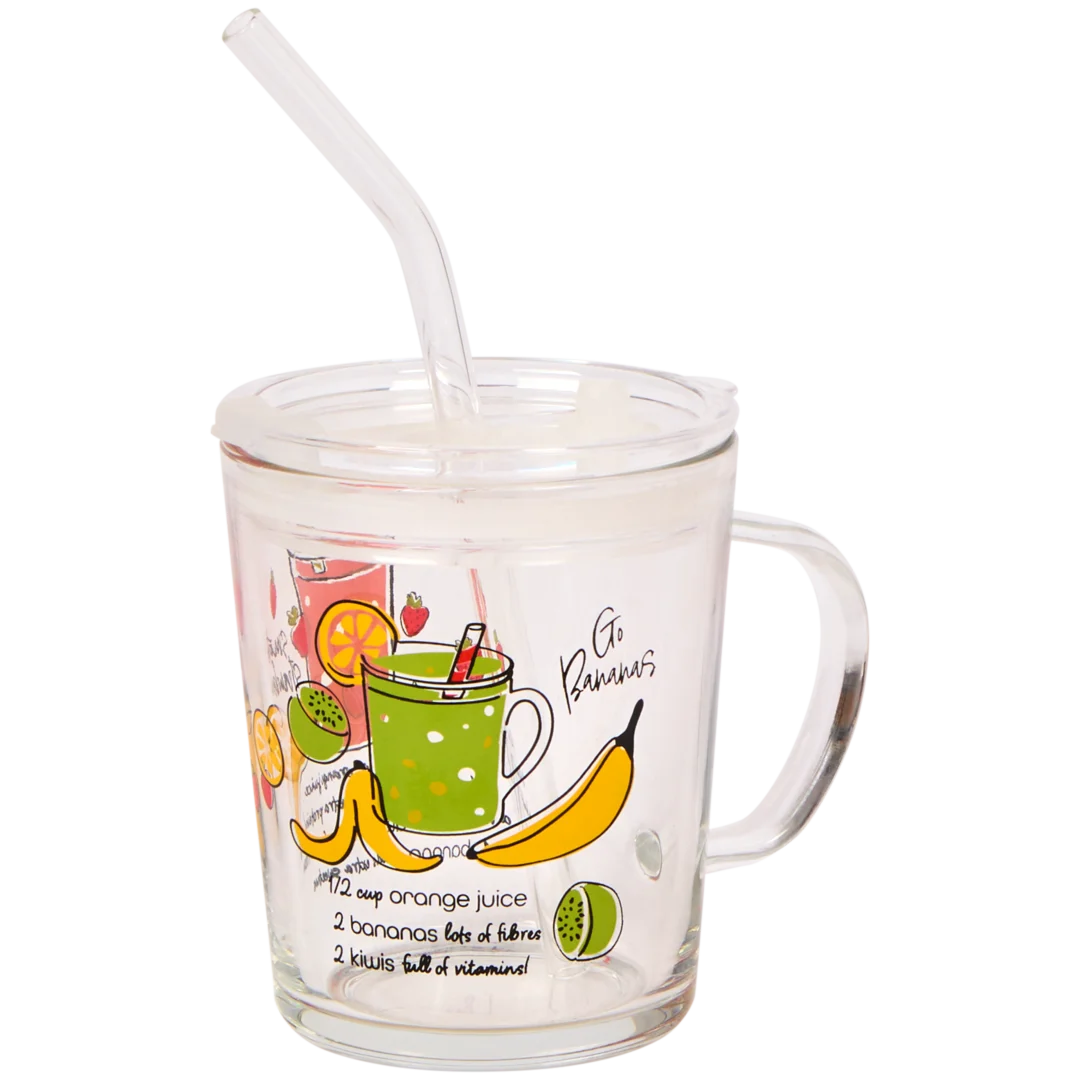Drinkglas met deksel en rietje