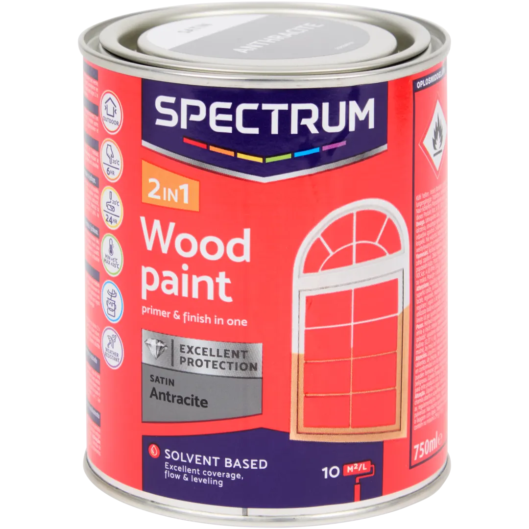 Spectrum 2-in-1 zijdeglans houtlak antraciet