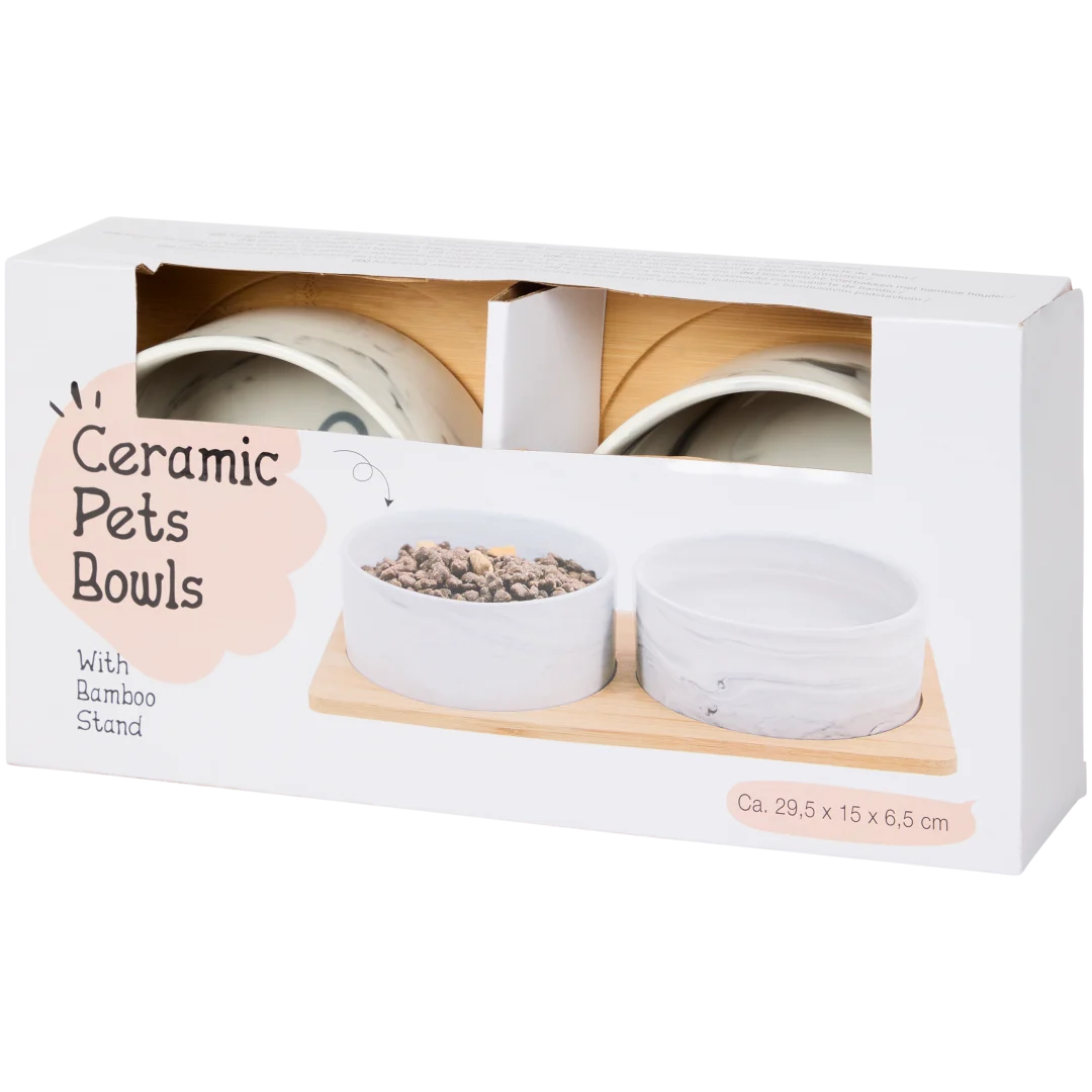 Boluri de ceramică pentru animale cu tavă de bambus