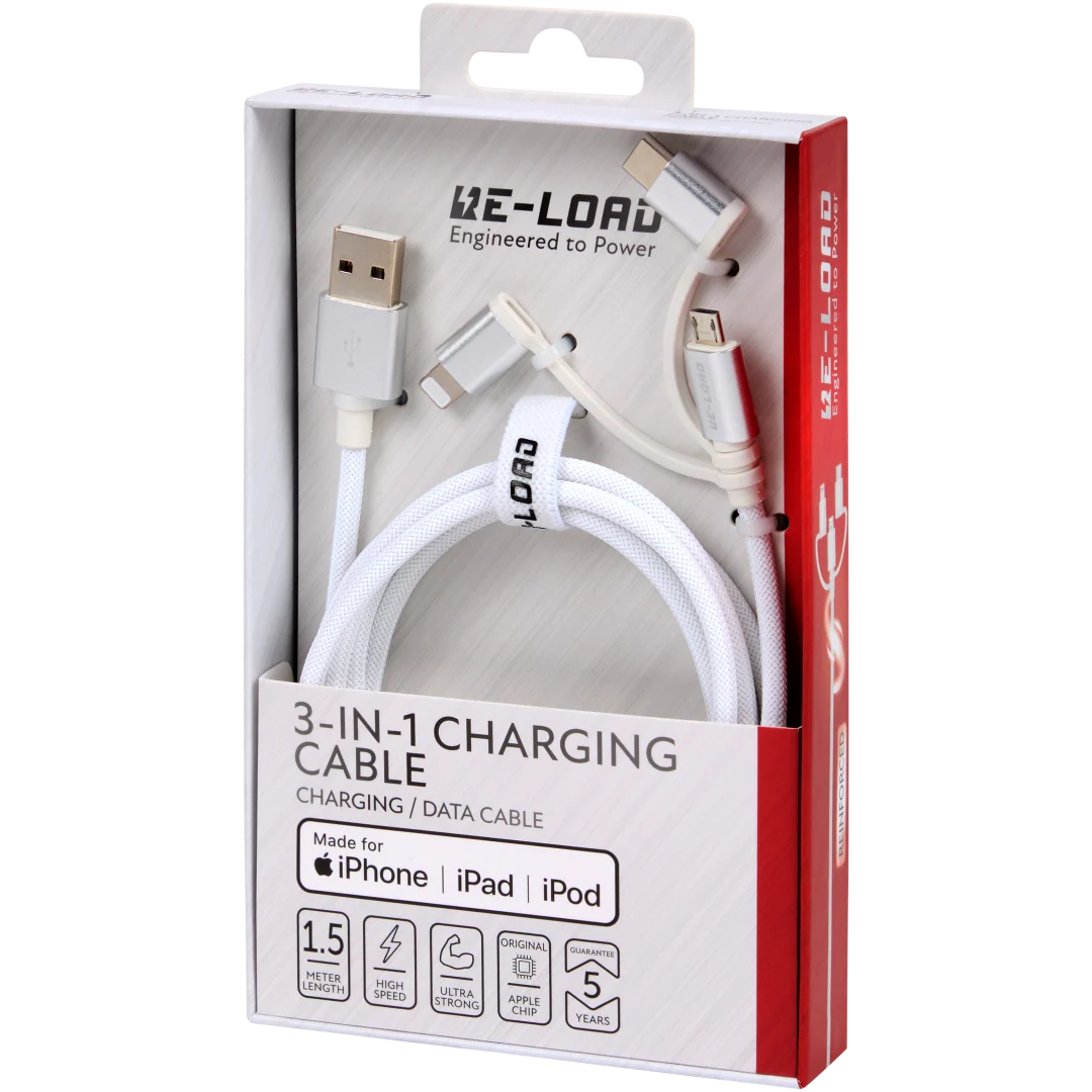 Vysokorychlostní nabíjecí a datový kabel 3 v 1 Re-load