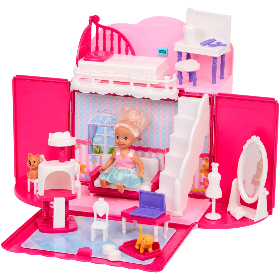 Puppe mit faltbarem Puppenhaus