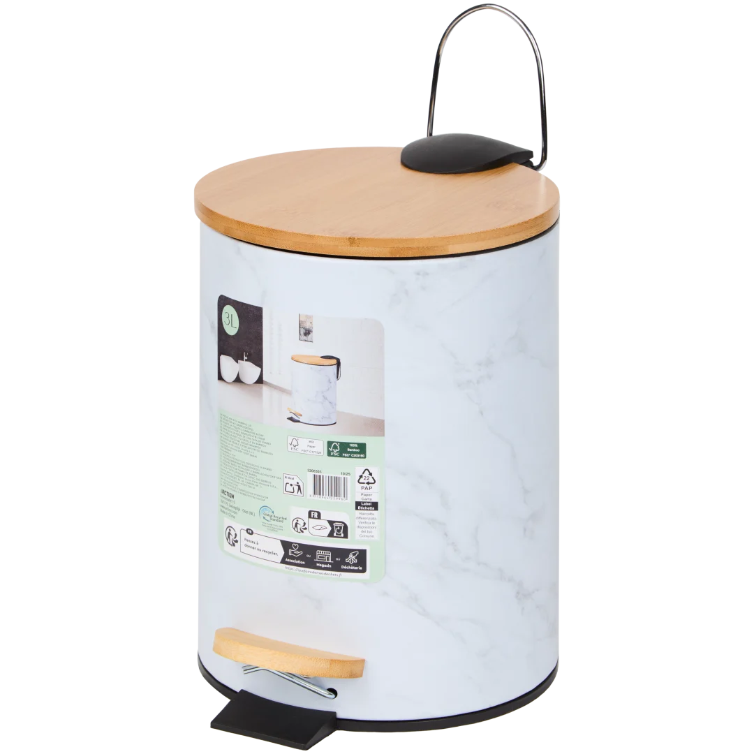 Balde de pedal com tampa de bambu
