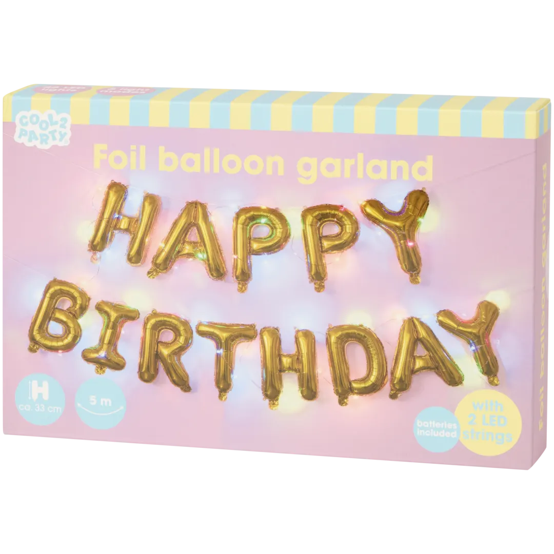 Guirlande de ballons mylar avec LED Cool2Party Happy Birthday