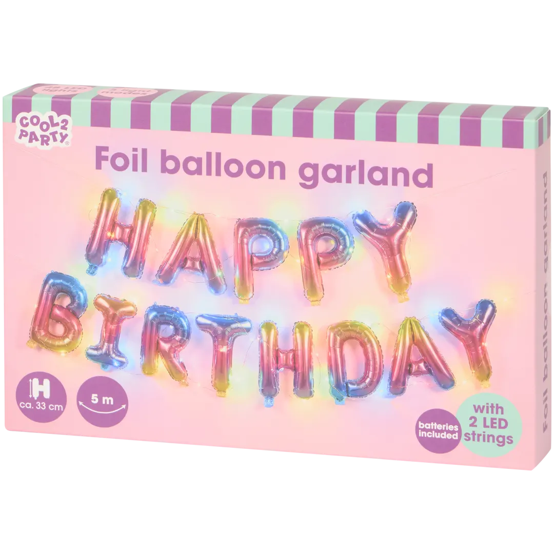 Guirlande de ballons mylar avec LED Cool2Party Happy Birthday