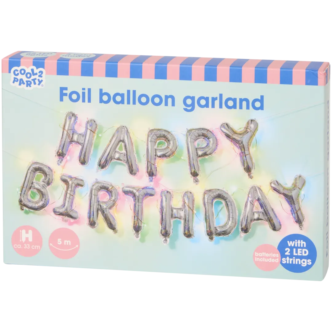 Guirlande de ballons mylar avec LED Cool2Party Happy Birthday