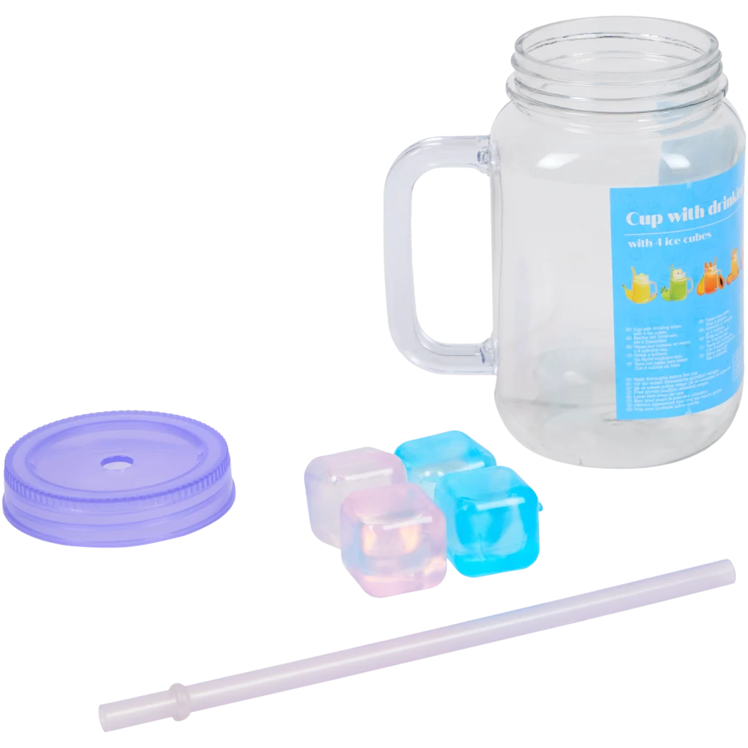 Drinkbeker met rietje en ijsblokjes 5