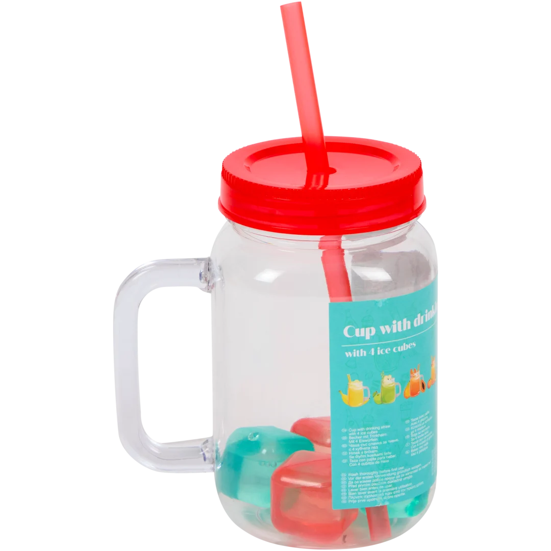 Drinkbeker met rietje en ijsblokjes 1