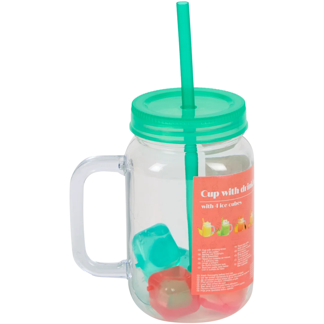 Drinkbeker met rietje en ijsblokjes 3
