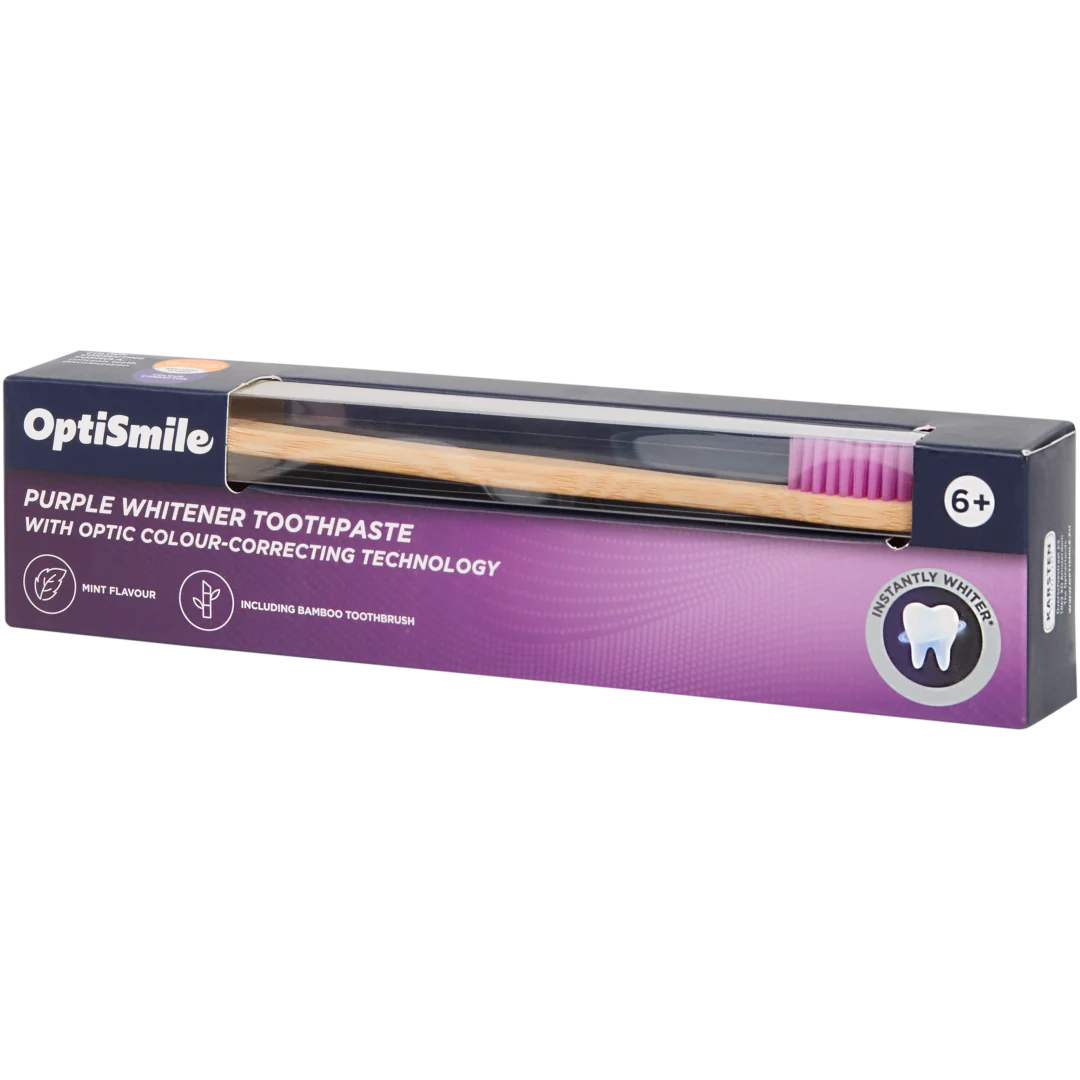 Dentifrice et brosse à dents OptiSmile Purple Whitening 2