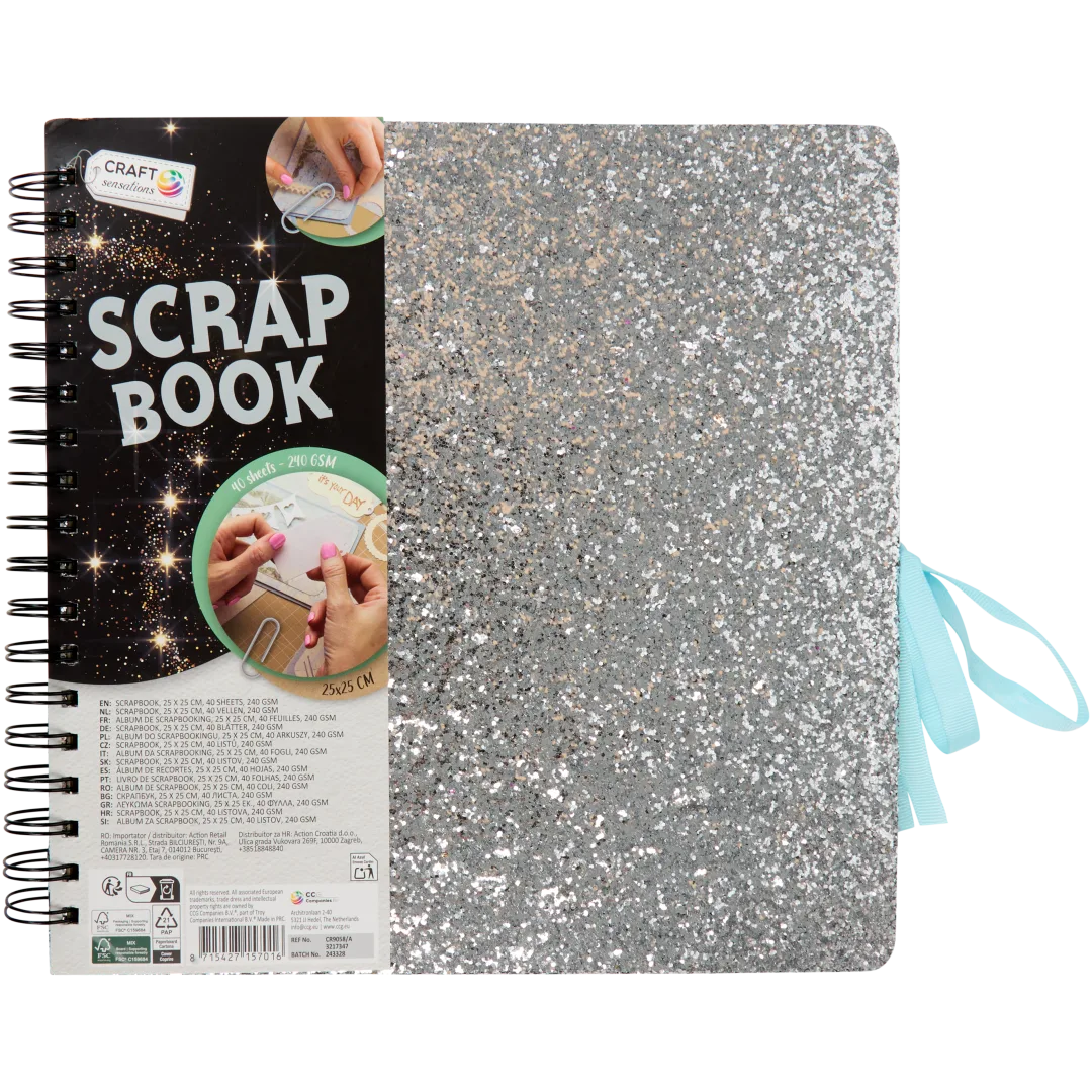 Livro de colagens com purpurinas