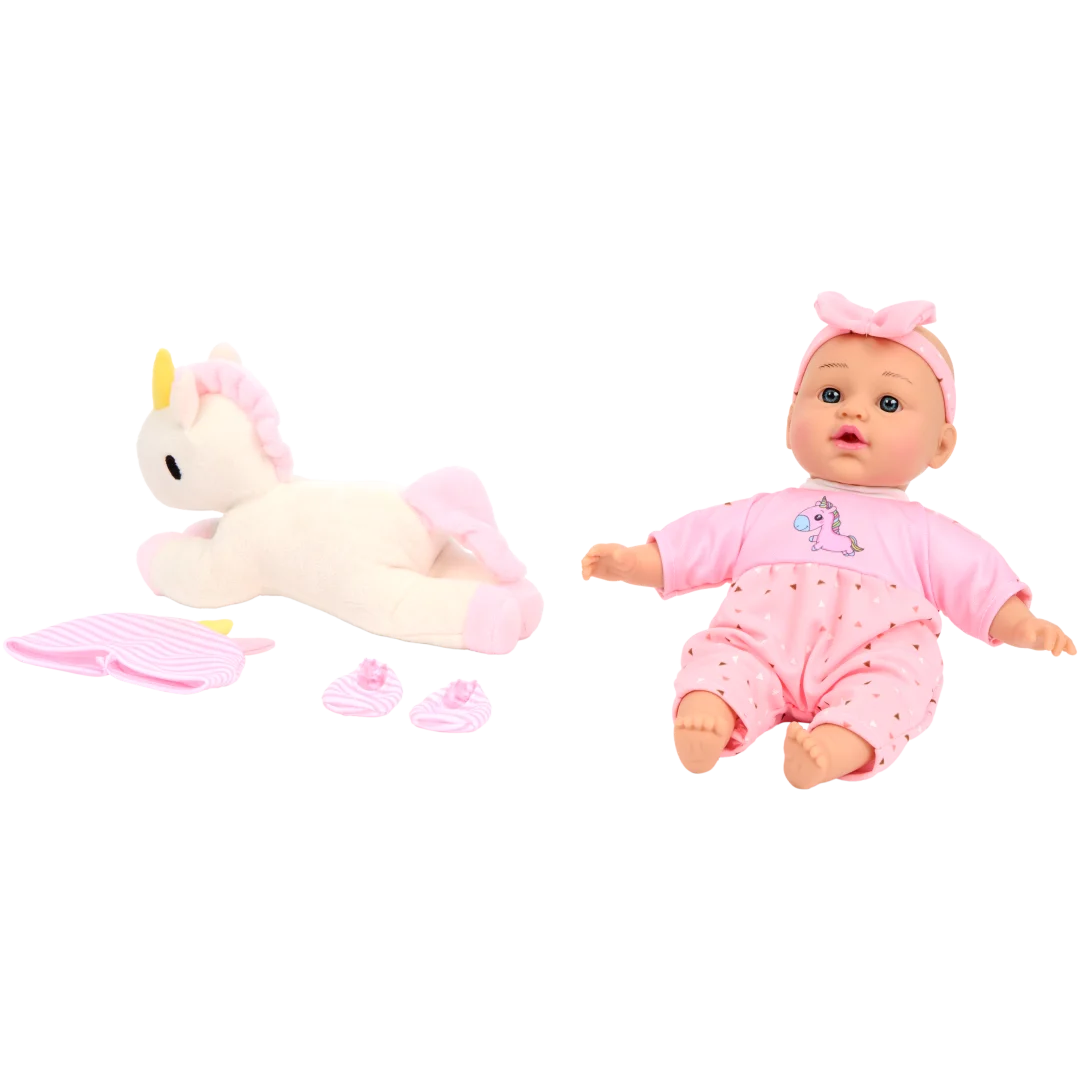 Lalka niemowlę Olivia z pluszowym jednorożcem Dolly Star
