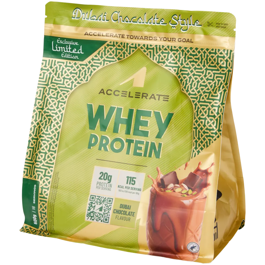Accelerate whey protein Dubai Chocolate Style 1