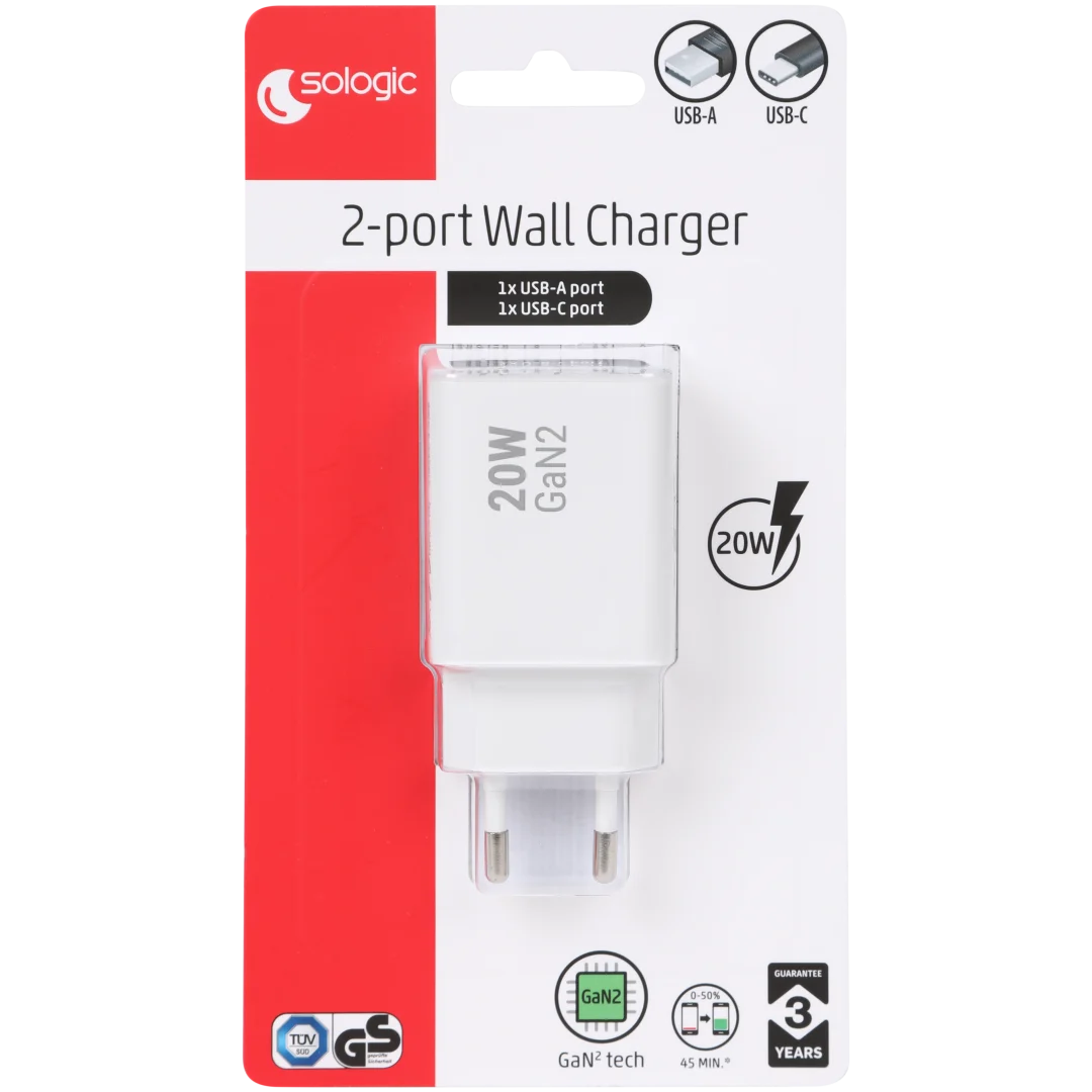 Cargador de pared de 2 puertos Sologic 3