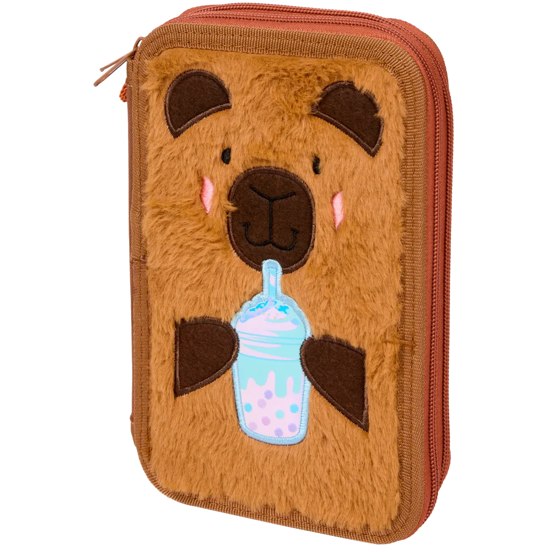 Estuche de tela de peluche con accesorios