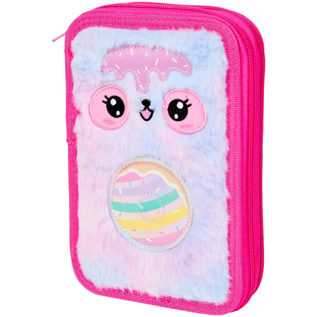 Estuche de tela de peluche con accesorios