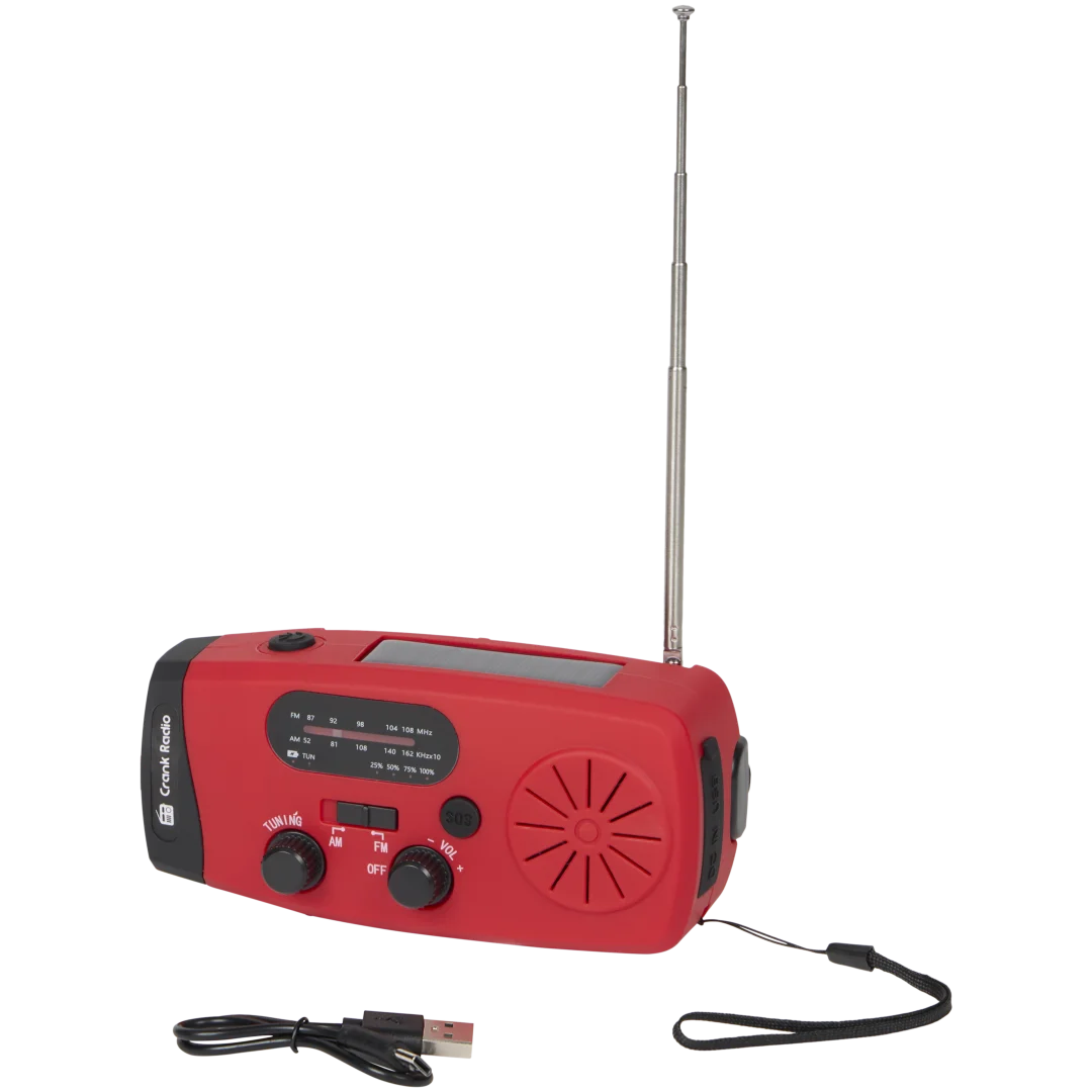 Rádio de emergência 4 em 1 com lanterna e powerbank