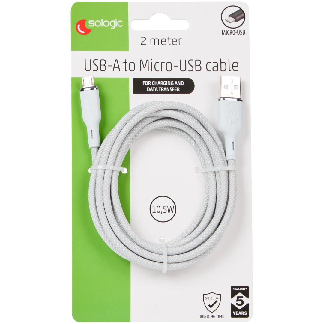 Cabo de dados e carregamento Sologic USB-A para micro-USB