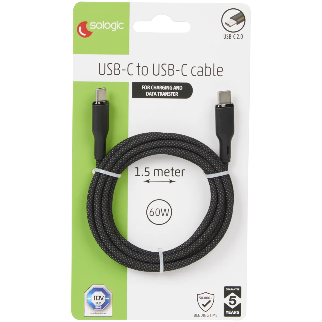 Cabo de dados e carregamento rápido Sologic USB-C para USB-C 7