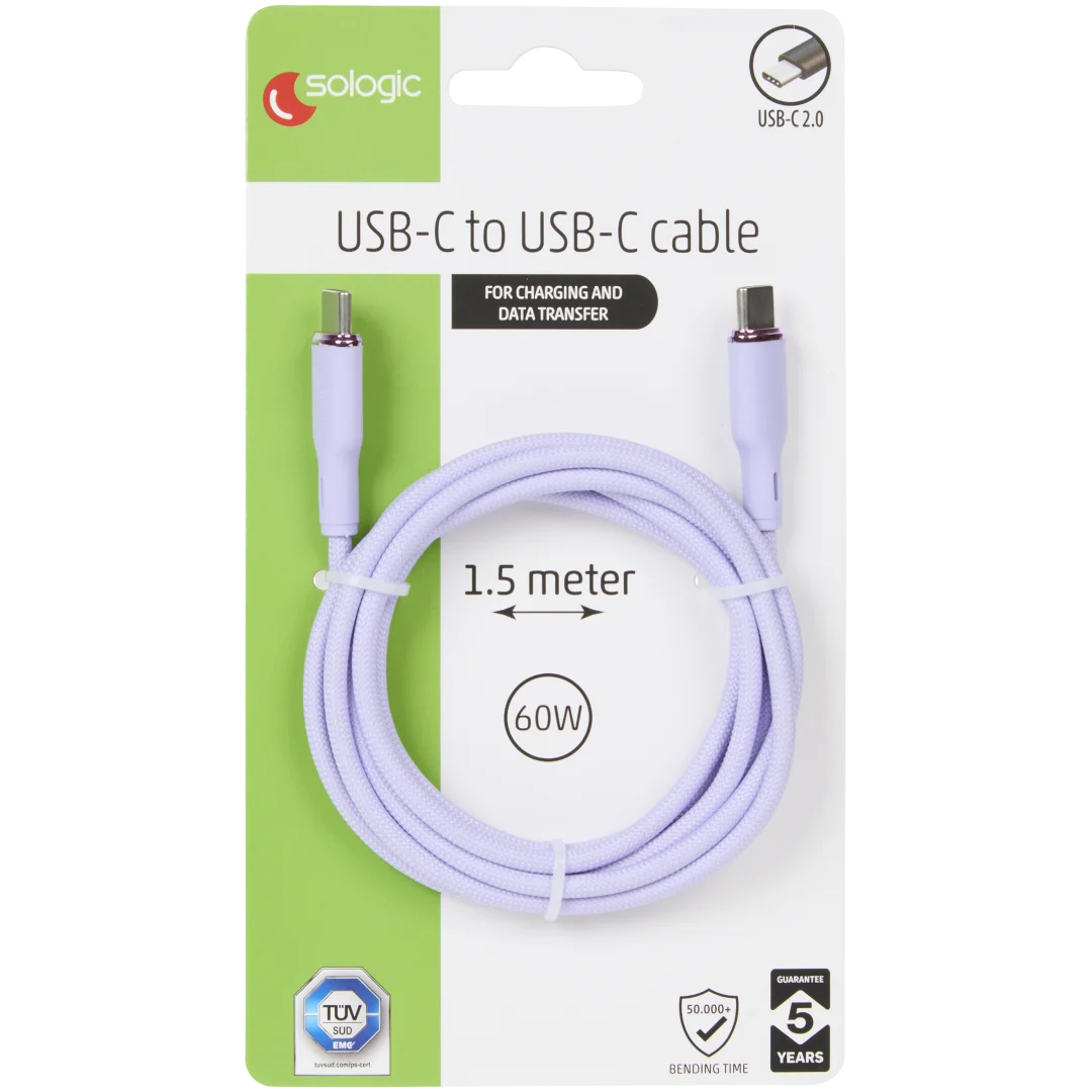 Cabo de dados e carregamento rápido Sologic USB-C para USB-C