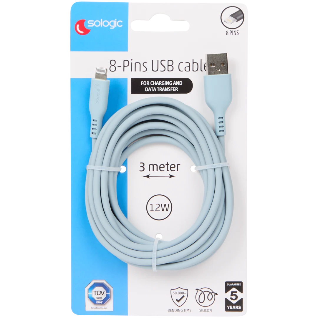 Cabo de dados e carregamento em silicone Sologic 8 pinos