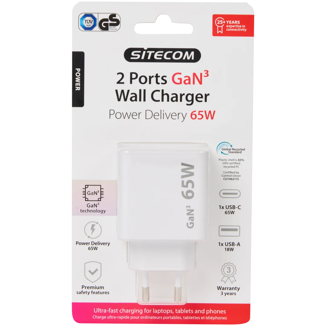 Sitecom Wandladegerät mit 2 Anschlüssen GaN3 3