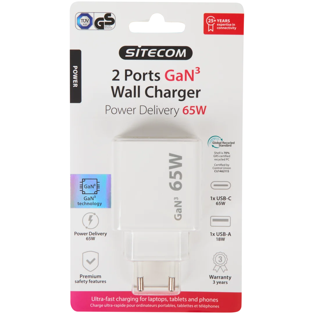 Sitecom GaN³ snellader USB-C en USB-A