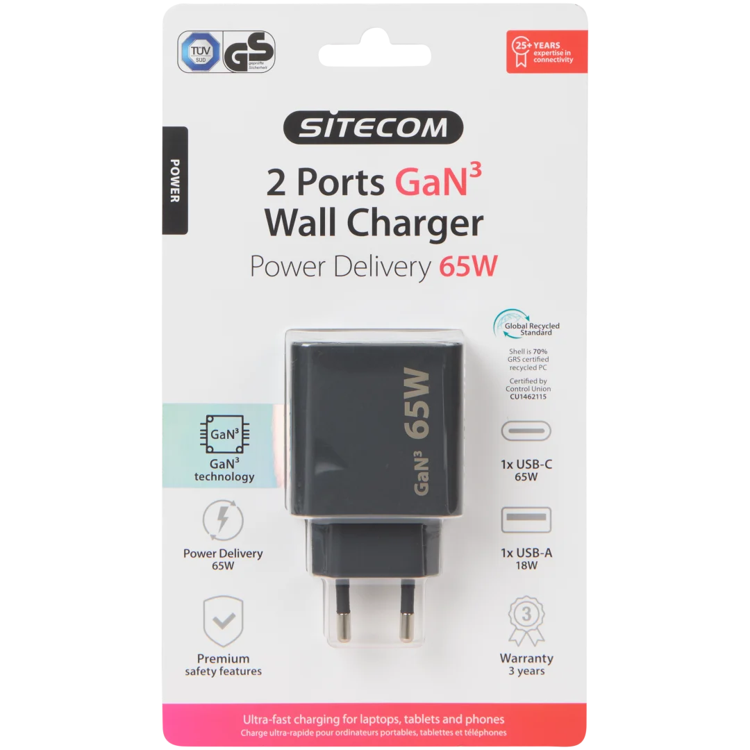 Carregador rápido Sitecom USB-C e USB-A 1