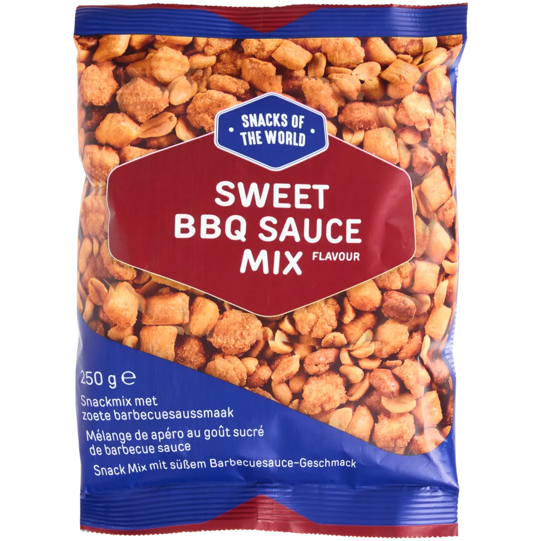 Mistura de snacks com molho doce de churrasco Snacks of the World