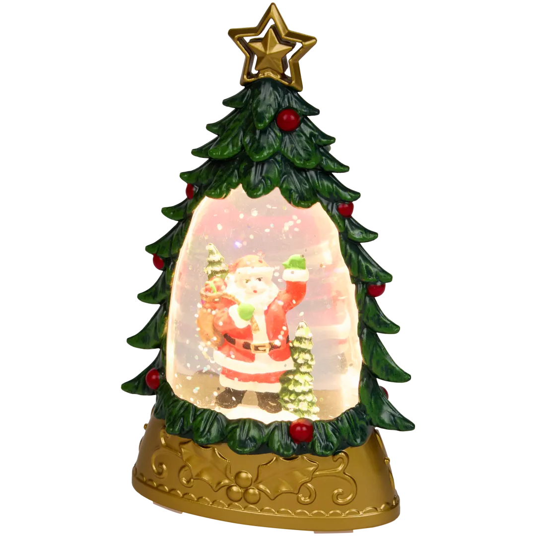Weihnachtliche Schneekugel mit LED-Beleuchtung