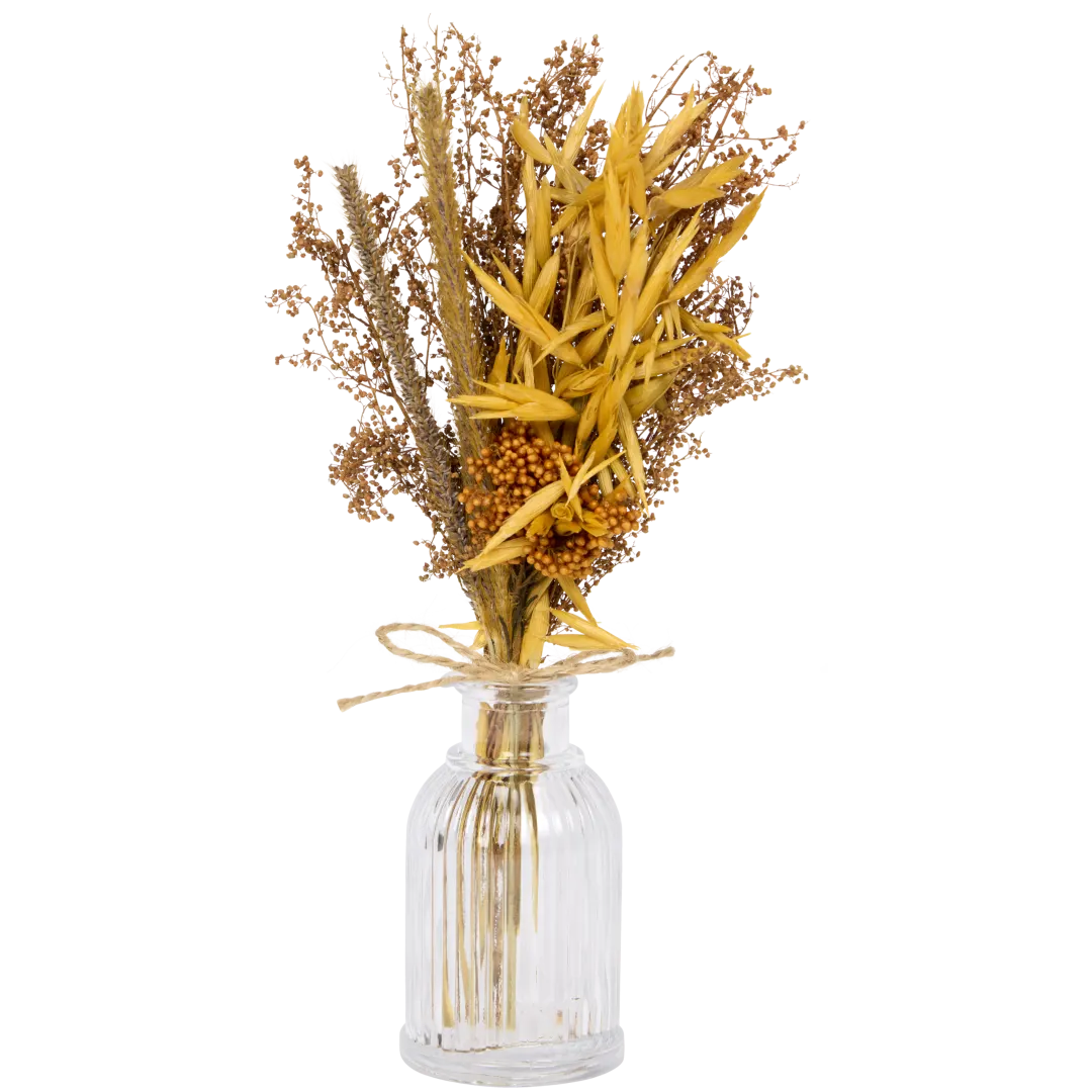 Bouquet séché dans vase en verre