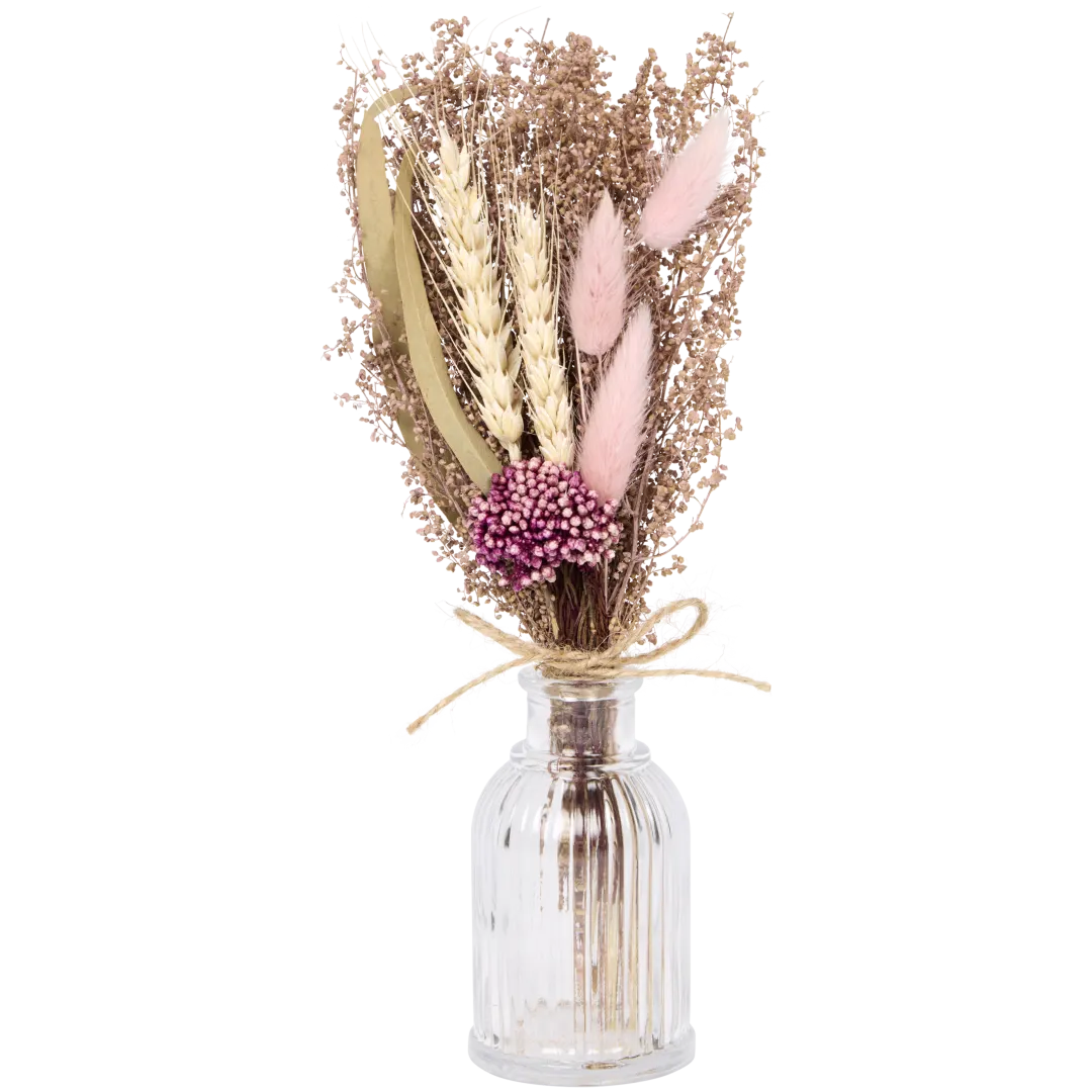 Bouquet séché dans vase en verre