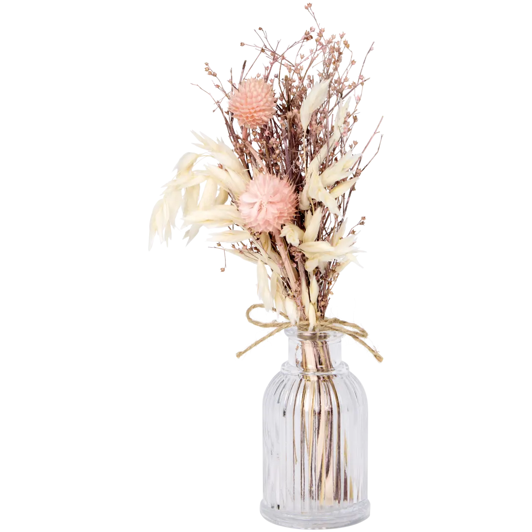 Bouquet séché dans vase en verre