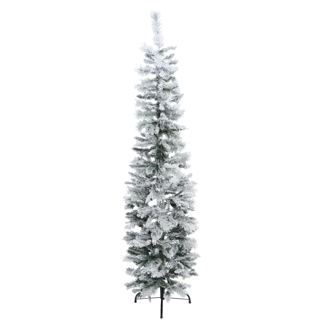Albero di Natale artificiale stretto con neve