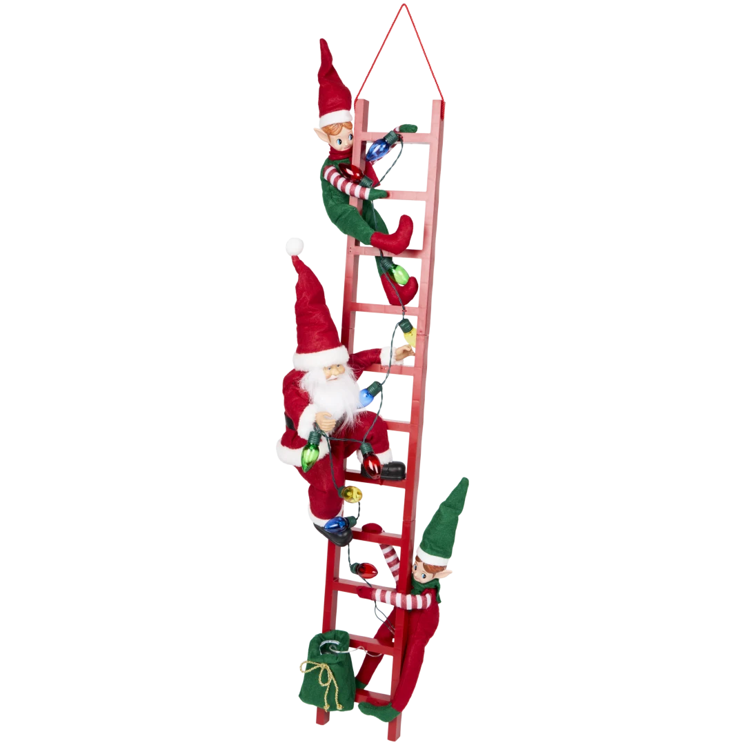 Escalera con elfos y Papá Noel