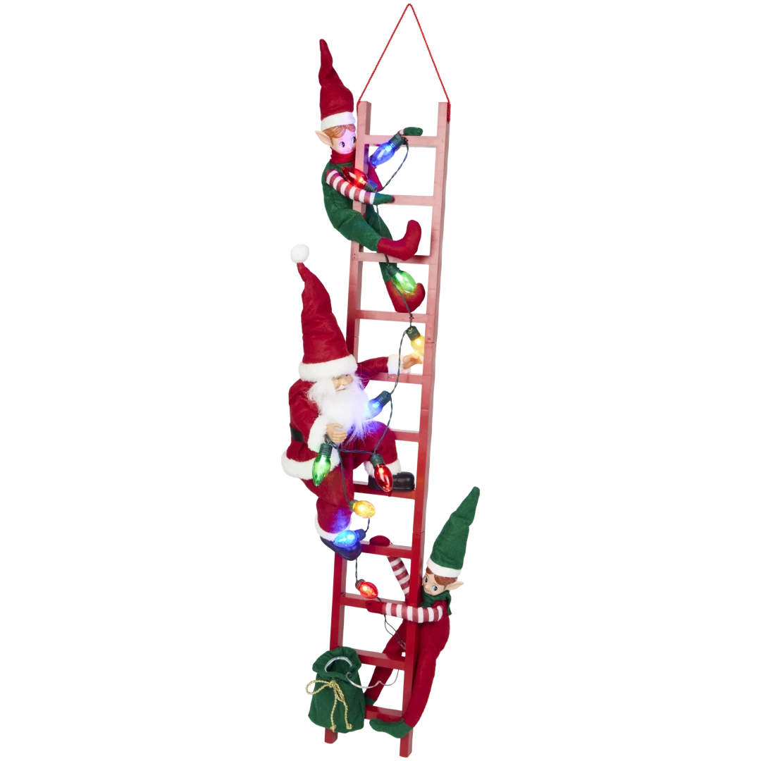 Escalera con elfos y Papá Noel
