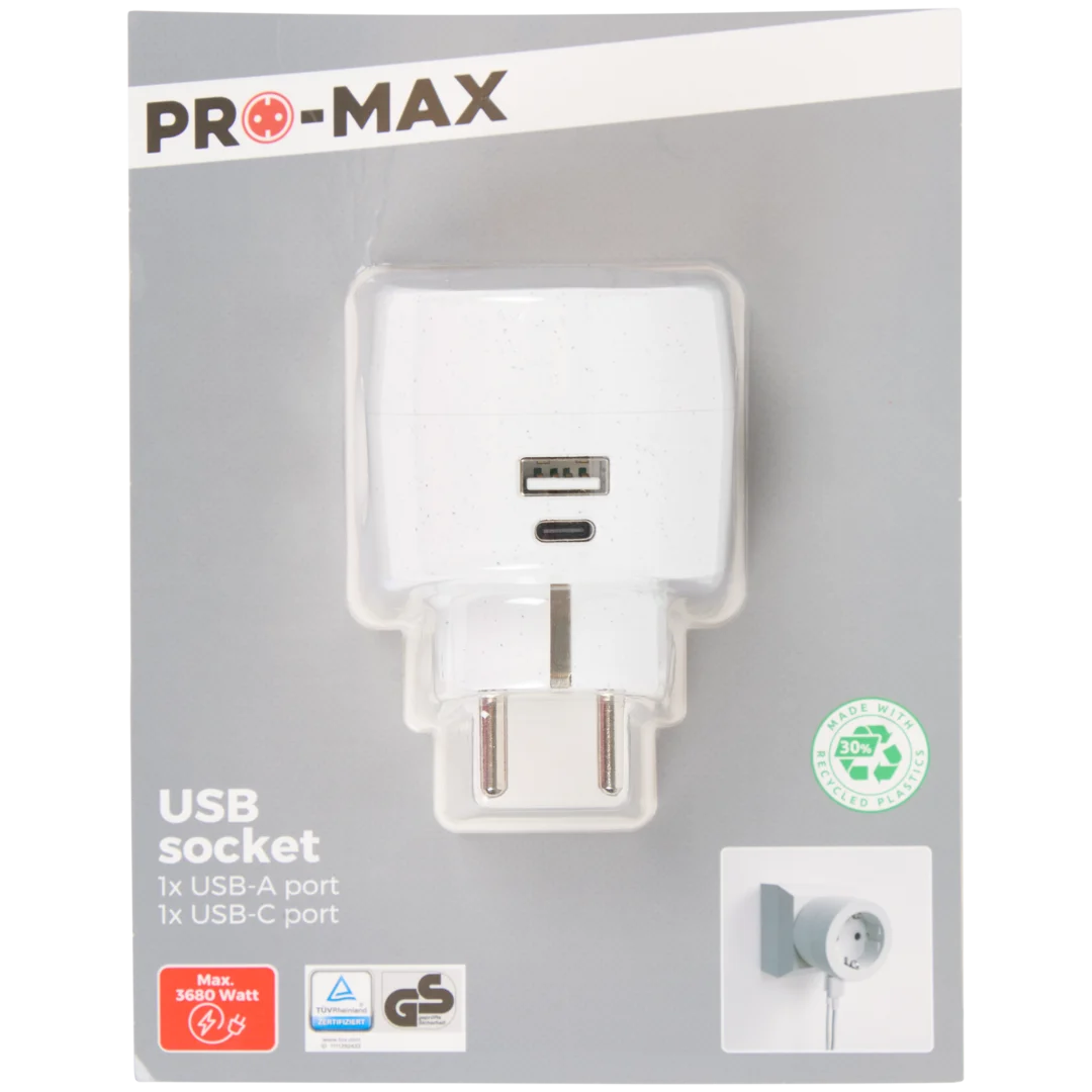 Adattatore a spina con USB-A e USB-C Pro-max