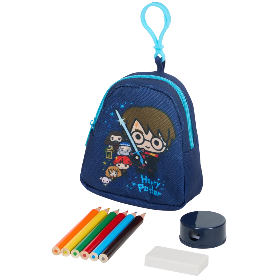 Mini rugzaksleutelhanger met tekenspullen