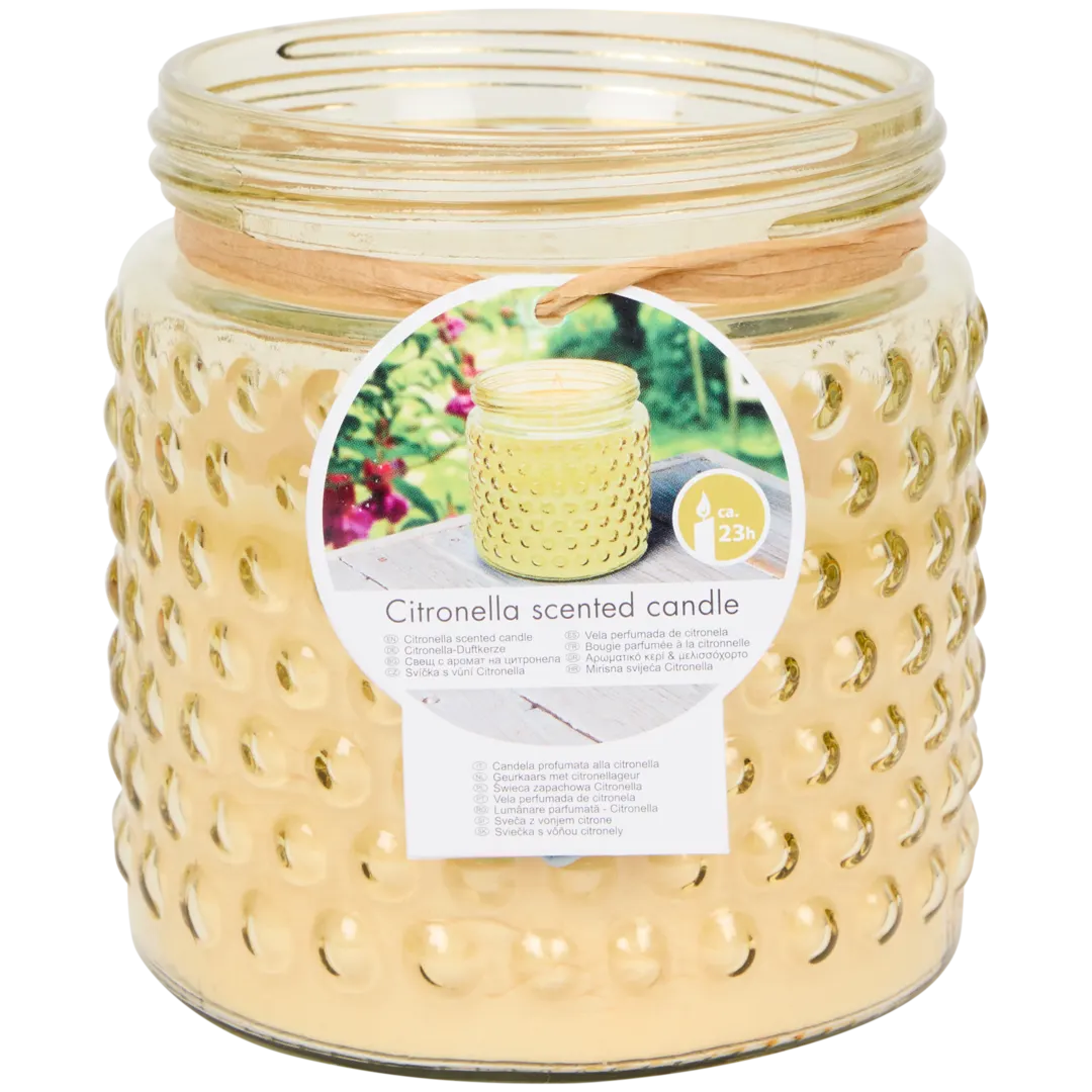 Bougie à la citronnelle dans pot en verre