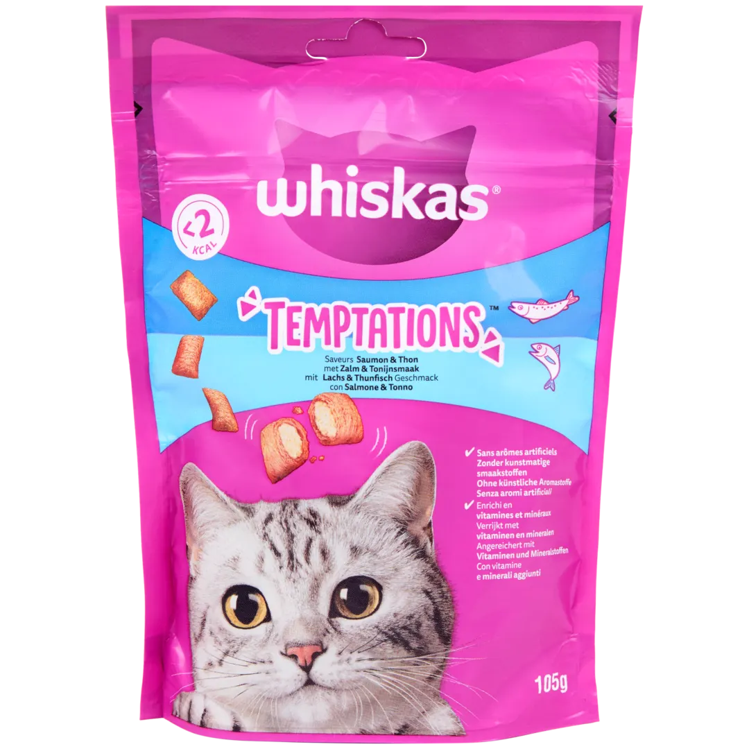 Snack per gatti Whiskas Temptations al salmone e frutti di mare