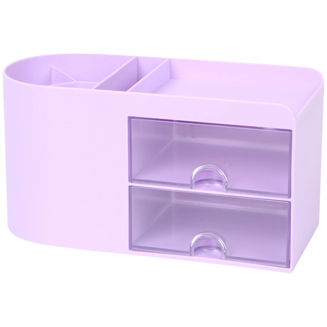 Organiseur De Bureau Métallique Avec Tiroir - 6 Compartiments - Violet - Pour Stylos, Maquillage, Fournitures