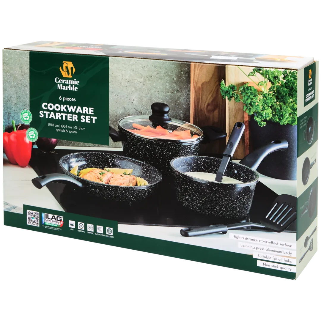 Set di padelle con utensili da cucina Ceramic Marble