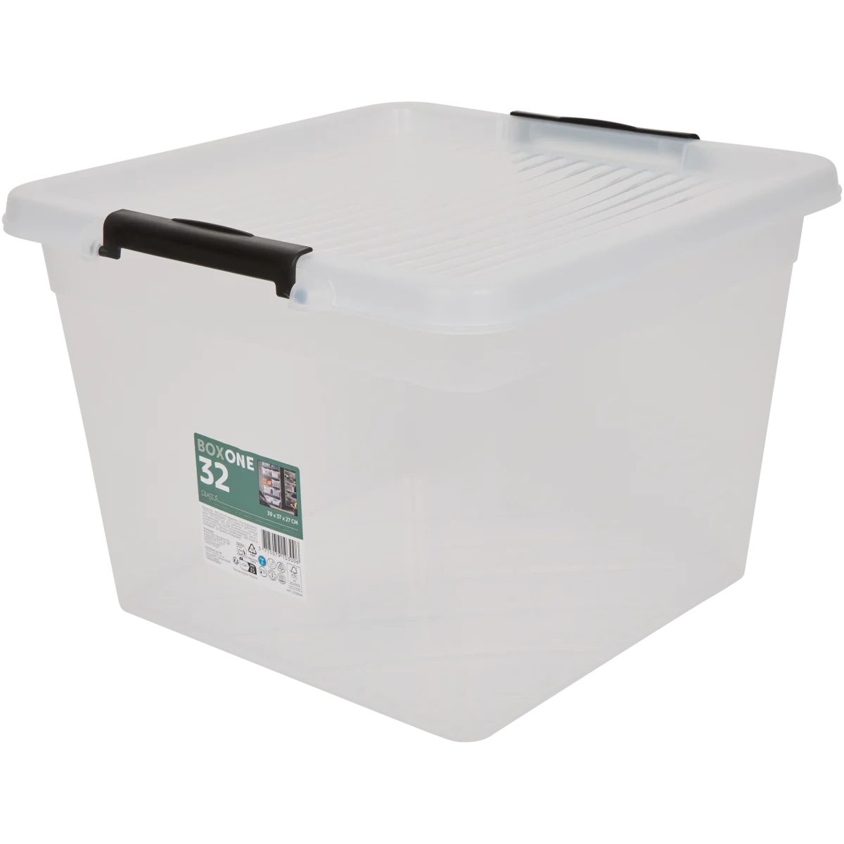 Aufbewahrungsbox mit Klemmdeckel – 39 x 37 x 27 cm, Transparent